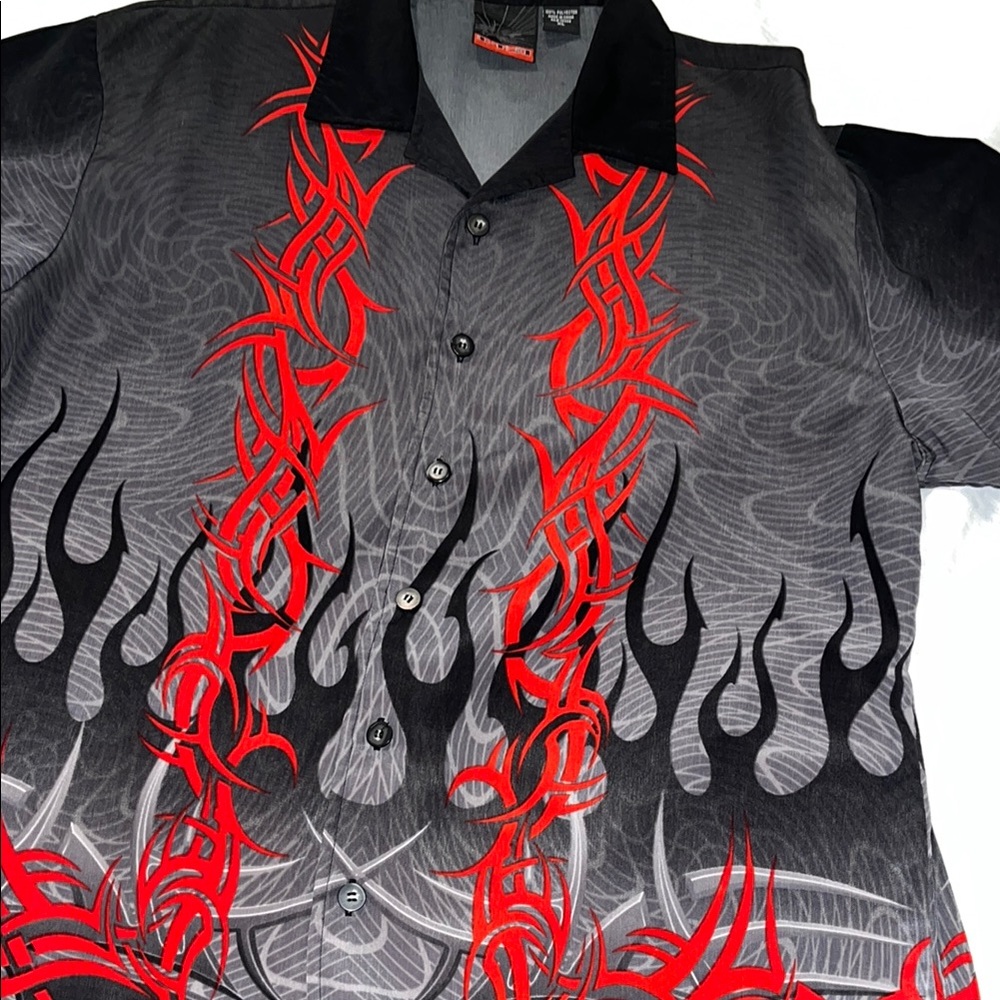 Men's Gray, Black and Red Flame Shirt